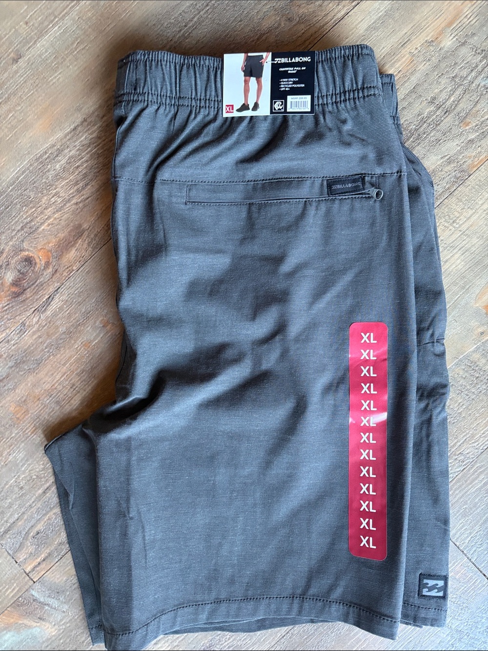 Billabong Crossfire Men's Asphalt Elastic-Waist Shorts with Rear Zip Pocket